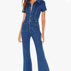 Denim Short Sleeve Jumpsuit--XL
